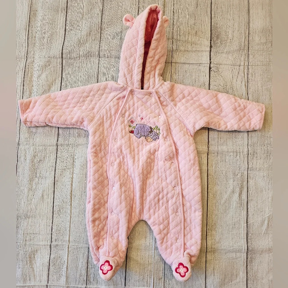 Disney Baby Size 3-6 Month Pink Eeyore Quilted Bunting Footie Snap Front Hooded - Picture 1 of 6